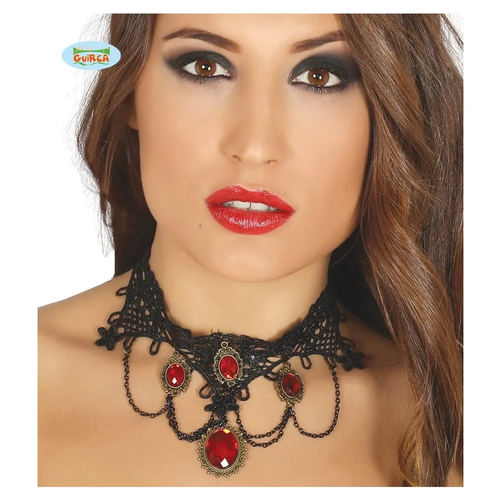 Collana Con Pietre Rosse da Donna per Carnevale e Halloween