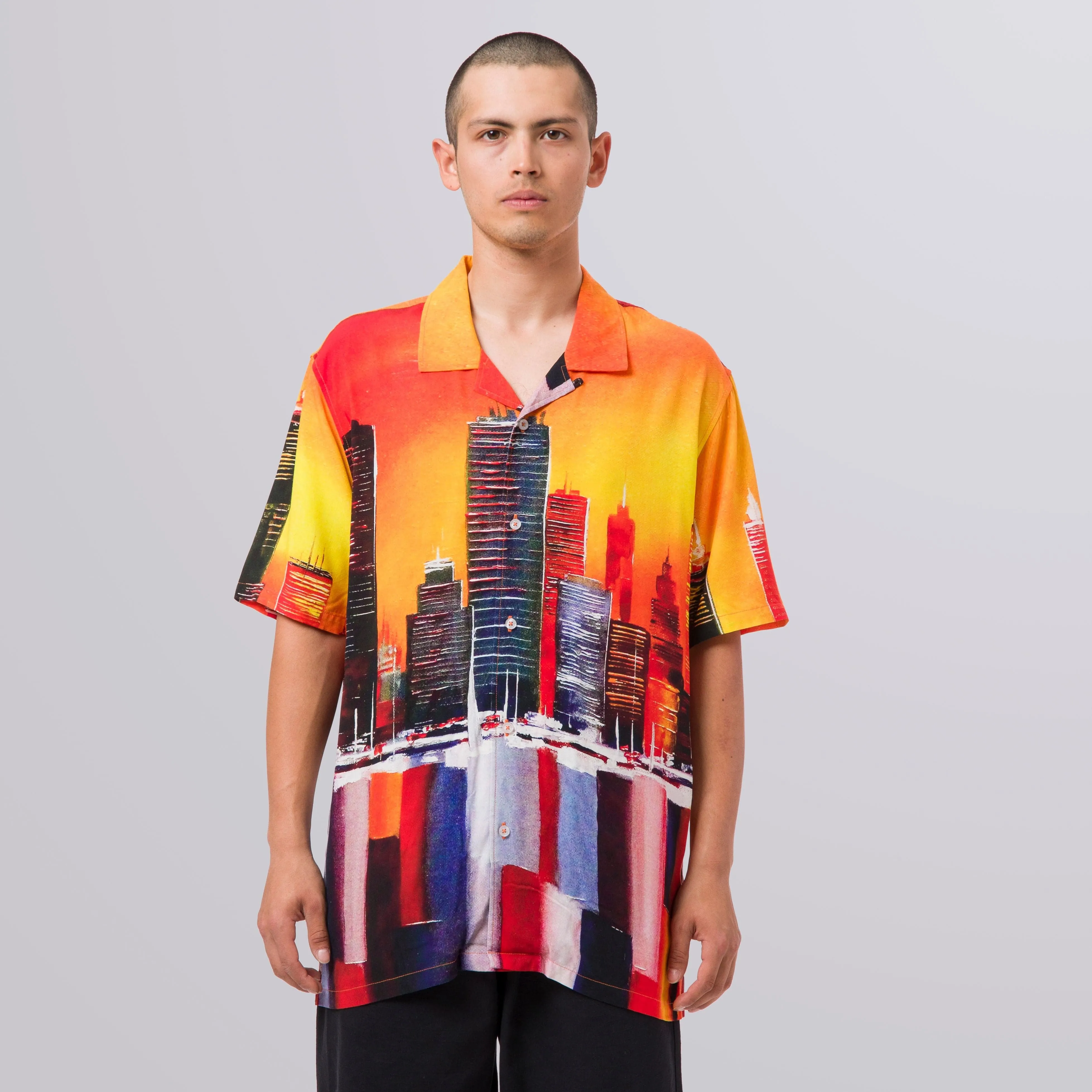 CONCRETE JUNGLE S/S WOVEN TOP - ORANGE