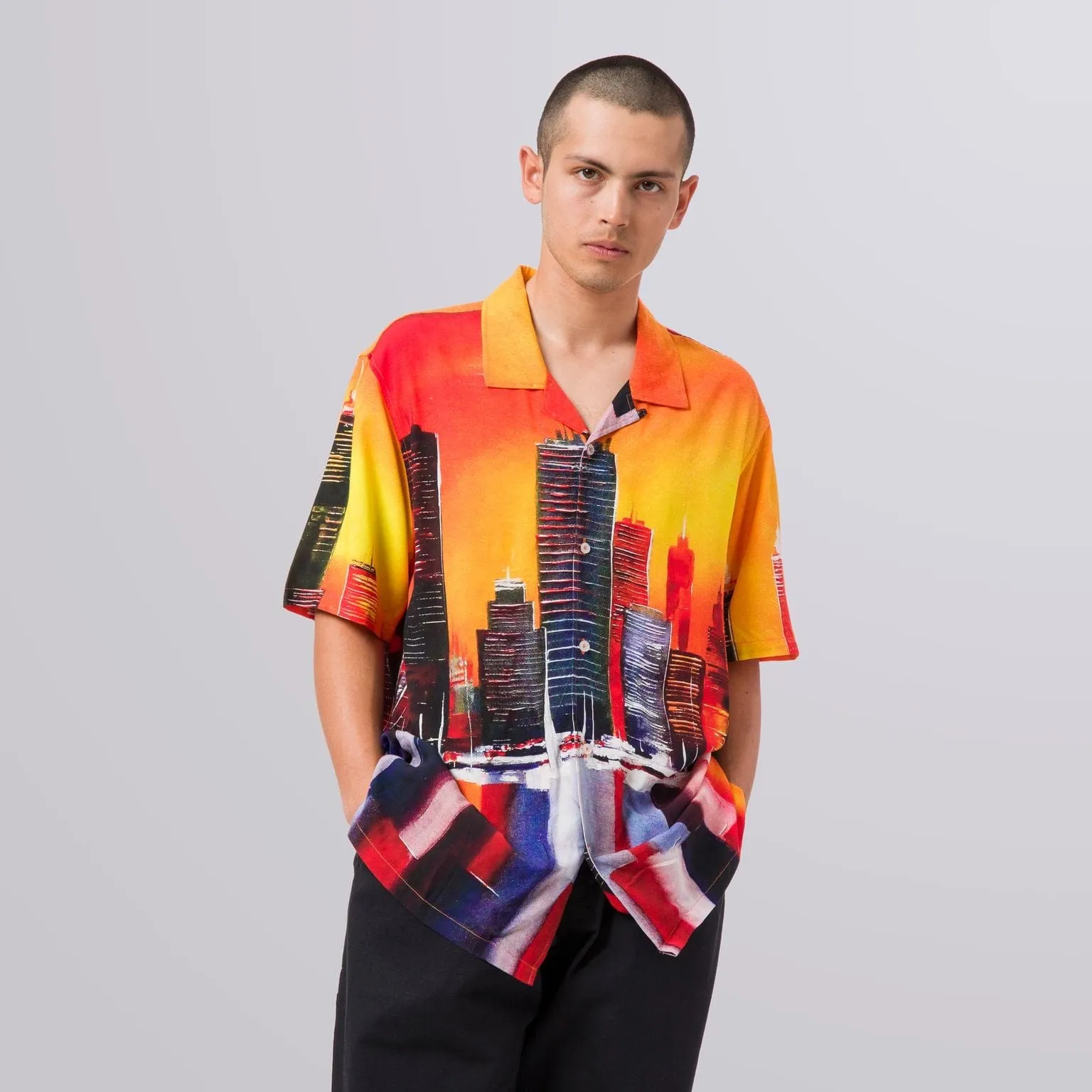 CONCRETE JUNGLE S/S WOVEN TOP - ORANGE