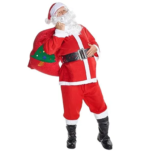 Costume babbo natale,Vestito babbo natale uomo, Pantaloni con fascia elastica, Costume universale da Babbo Natale taglie forti, 