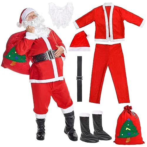 Costume babbo natale,Vestito babbo natale uomo, Pantaloni con fascia elastica, Costume universale da Babbo Natale taglie forti, 