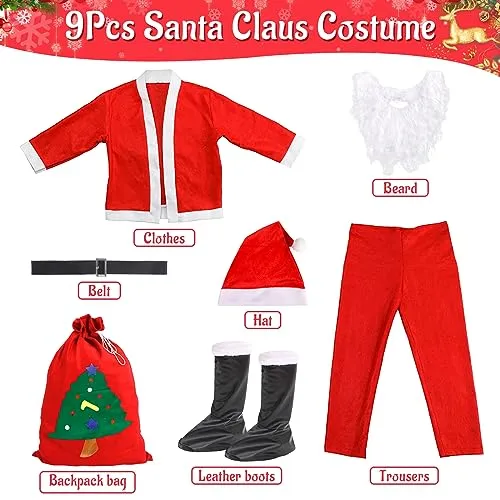 Costume babbo natale,Vestito babbo natale uomo, Pantaloni con fascia elastica, Costume universale da Babbo Natale taglie forti, 