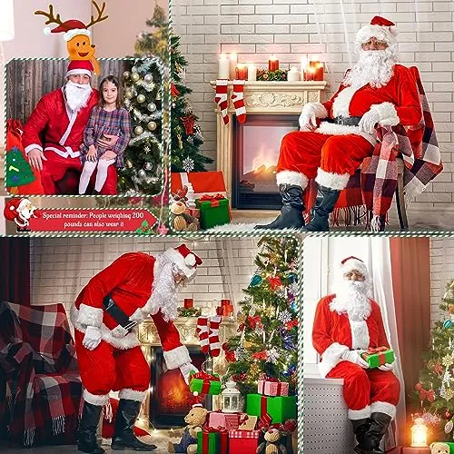 Costume babbo natale,Vestito babbo natale uomo, Pantaloni con fascia elastica, Costume universale da Babbo Natale taglie forti, 