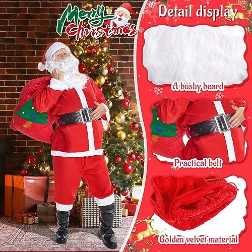 Costume babbo natale,Vestito babbo natale uomo, Pantaloni con fascia elastica, Costume universale da Babbo Natale taglie forti, 