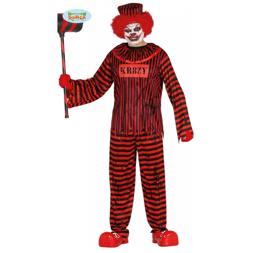 Costume Clown Assassino Detenuto Carcerato Horror Pagliaccio Killer Halloween Travestimento Uomo