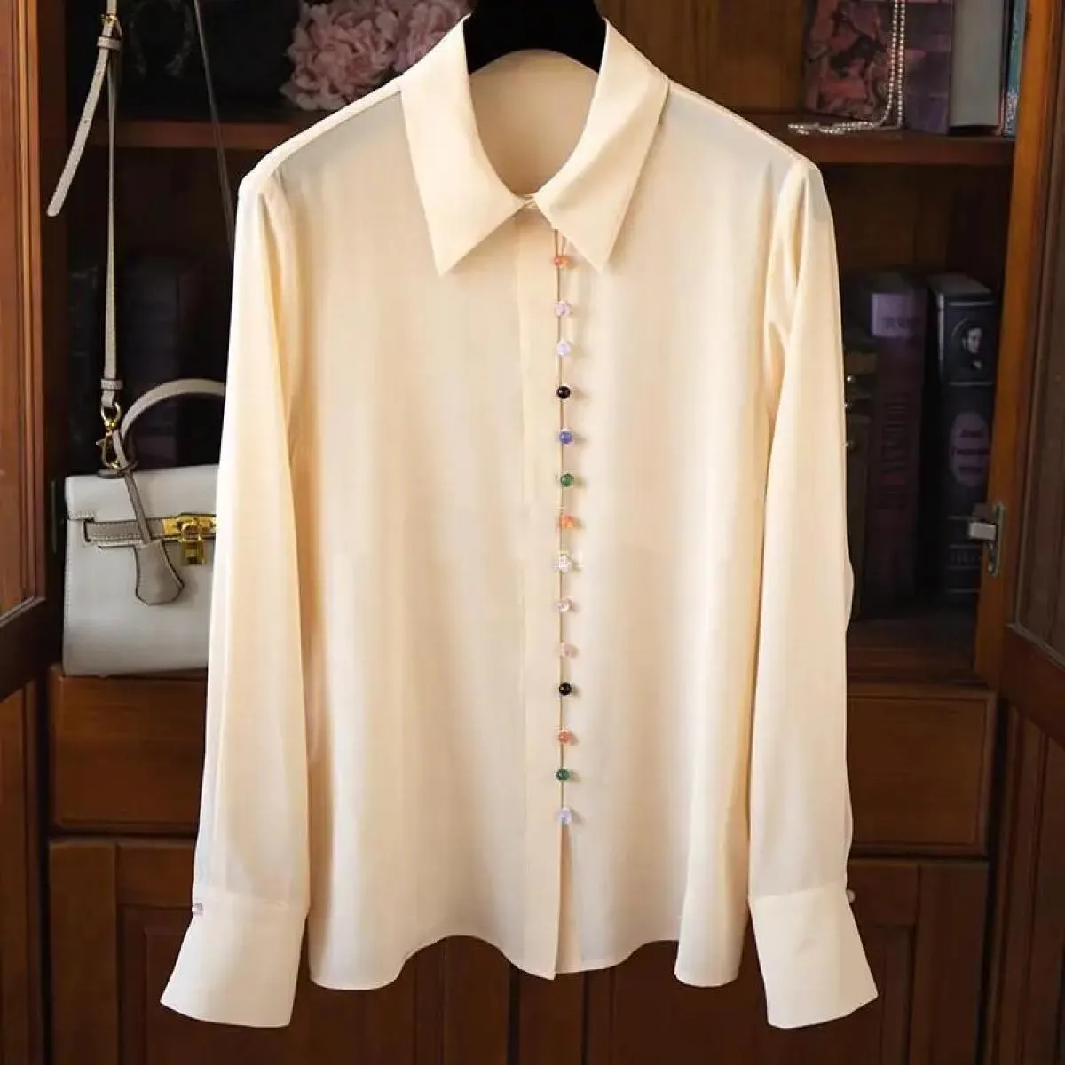 Design Sense Camicie con risvolto abbottonato color arcobaleno Camicie da donna a maniche lunghe Camisas De Mujer