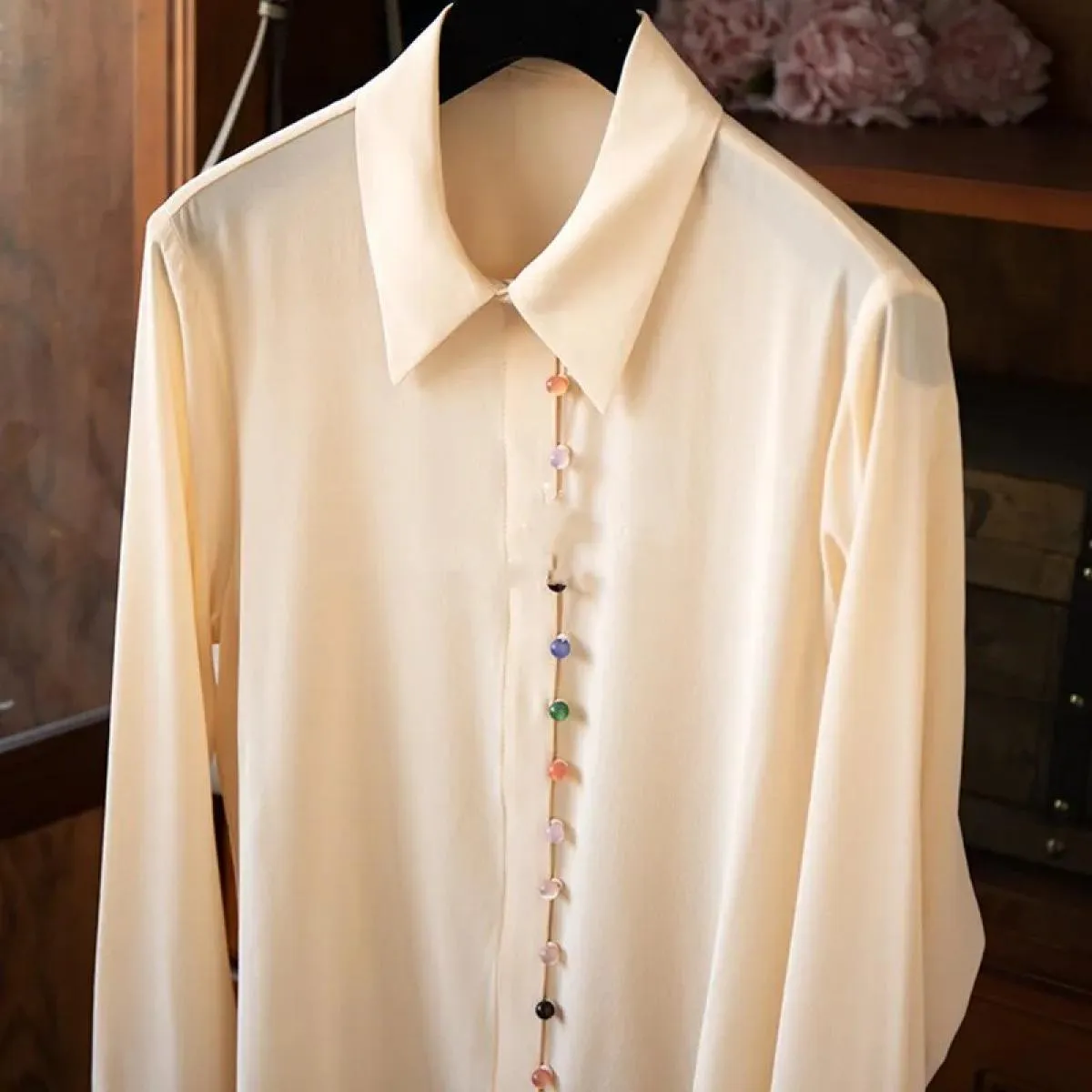 Design Sense Camicie con risvolto abbottonato color arcobaleno Camicie da donna a maniche lunghe Camisas De Mujer
