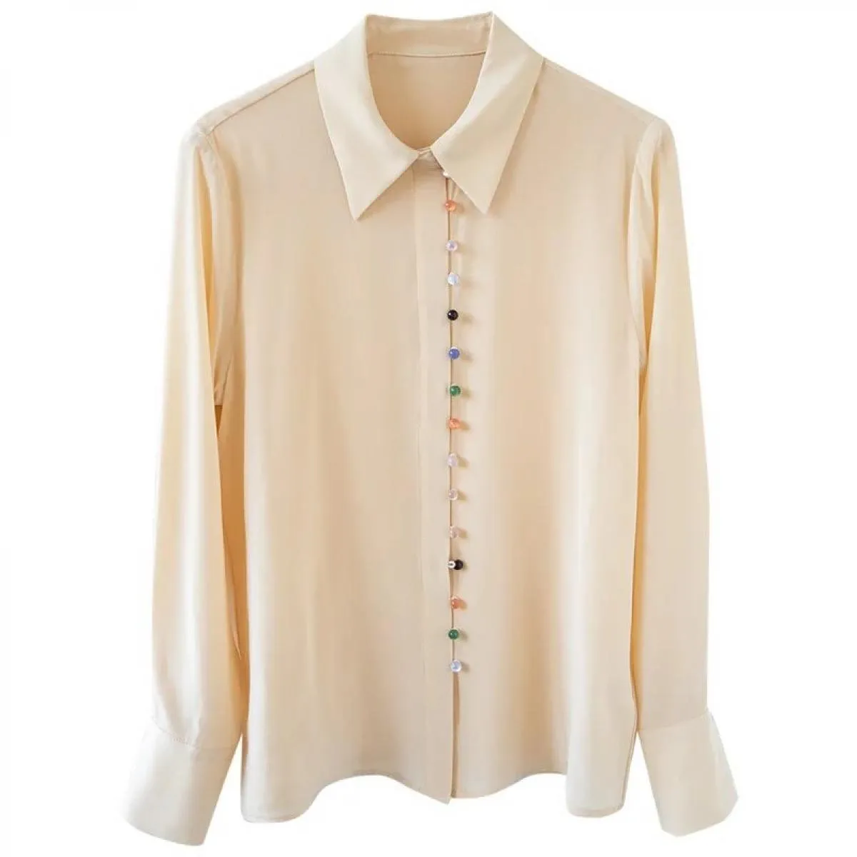 Design Sense Camicie con risvolto abbottonato color arcobaleno Camicie da donna a maniche lunghe Camisas De Mujer