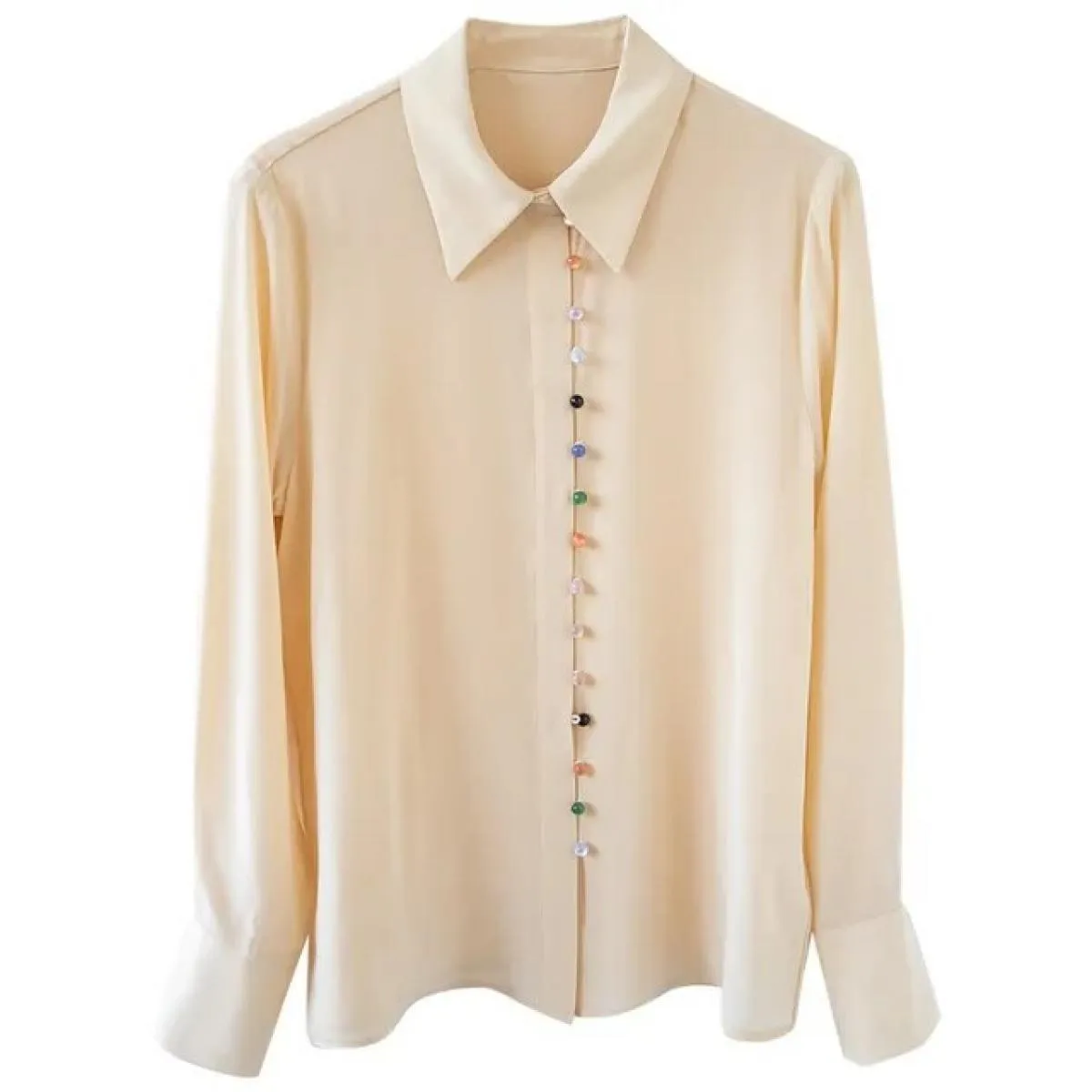 Design Sense Camicie con risvolto abbottonato color arcobaleno Camicie da donna a maniche lunghe Camisas De Mujer