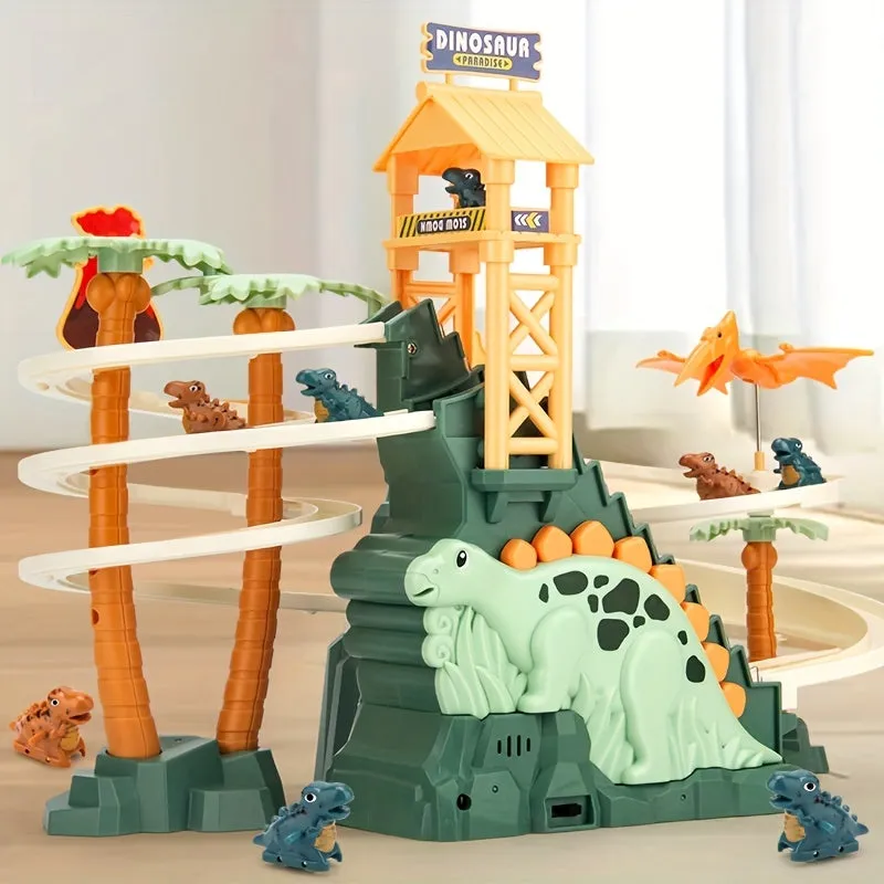 Dinosauri Arrampicata Scivolo Illuminano Musica Scale Giocattolo Con Cinque Auto Da Corsa In Lega Di Dinosauro, Regalo Di Hallow