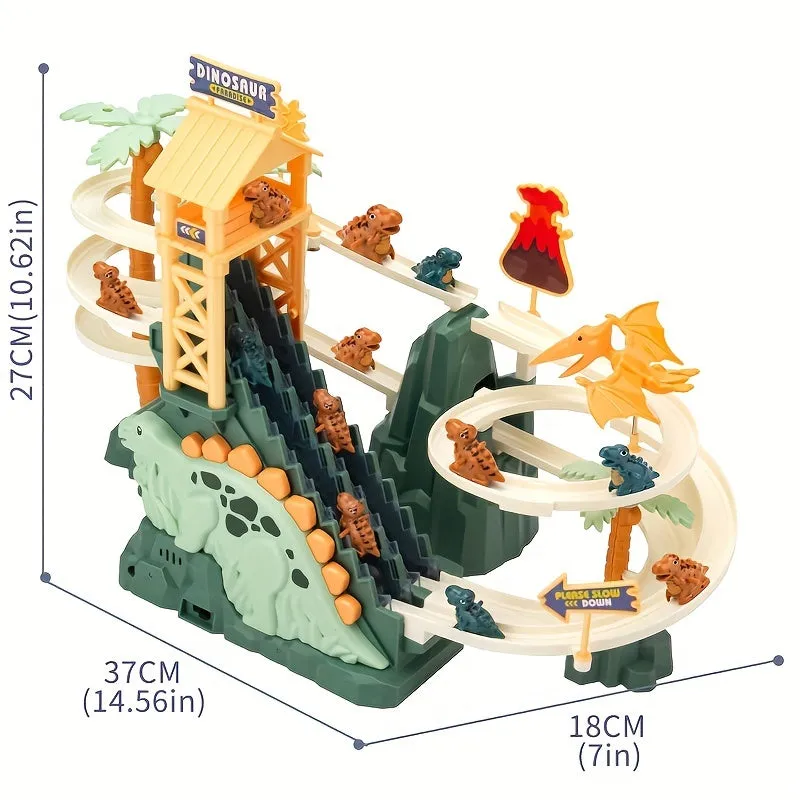 Dinosauri Arrampicata Scivolo Illuminano Musica Scale Giocattolo Con Cinque Auto Da Corsa In Lega Di Dinosauro, Regalo Di Hallow