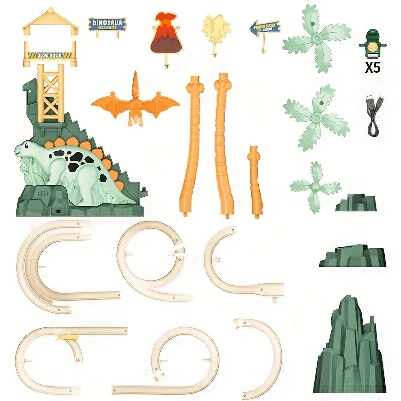Dinosauri Arrampicata Scivolo Illuminano Musica Scale Giocattolo Con Cinque Auto Da Corsa In Lega Di Dinosauro, Regalo Di Hallow