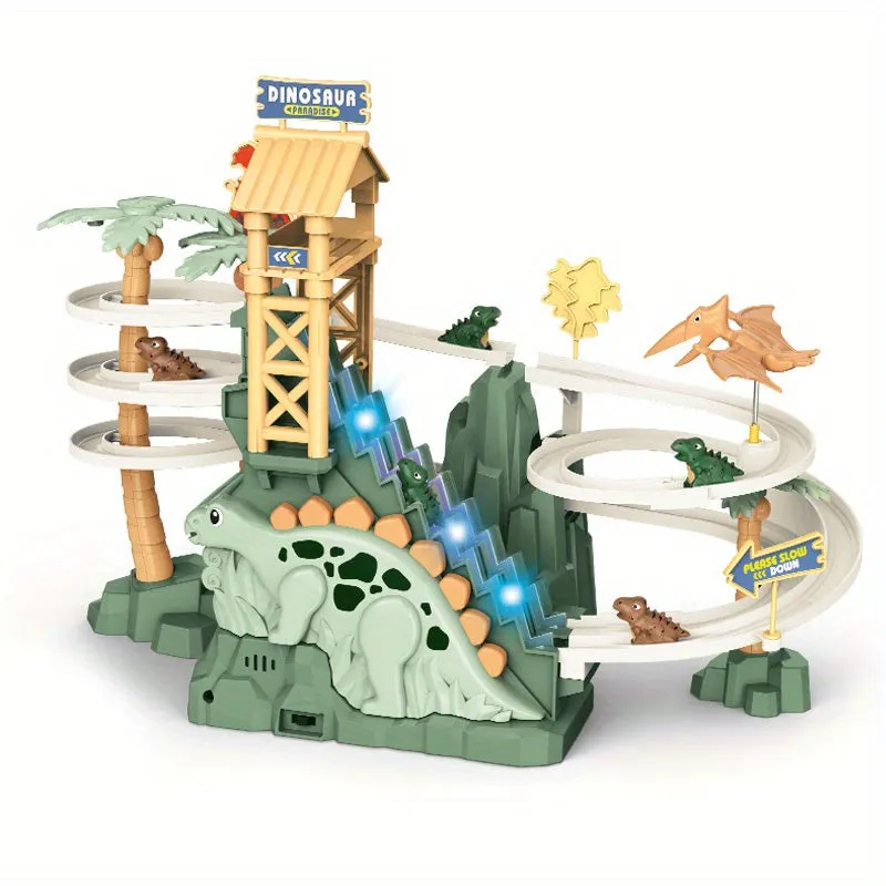 Dinosauri Arrampicata Scivolo Illuminano Musica Scale Giocattolo Con Cinque Auto Da Corsa In Lega Di Dinosauro, Regalo Di Hallow