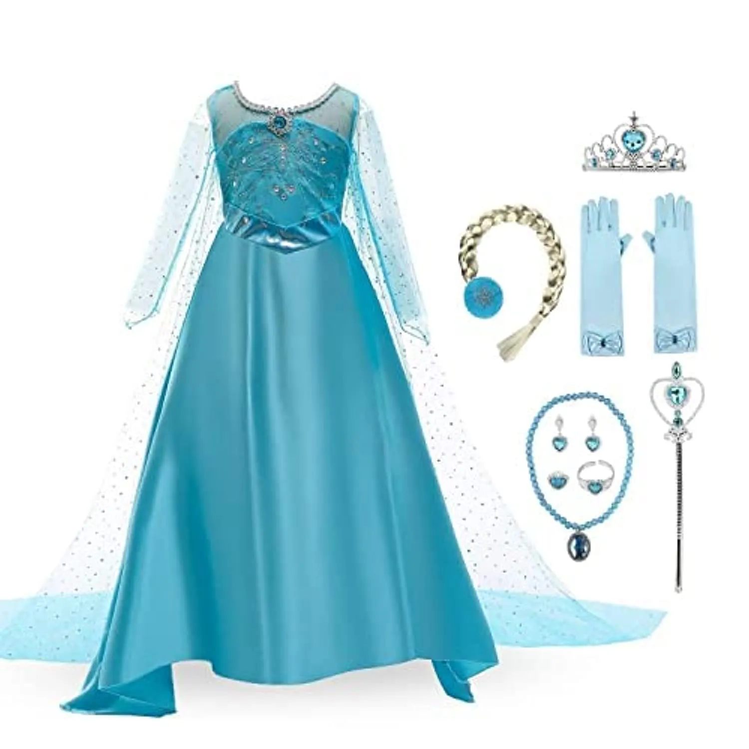 discoball ELSA - Costume da principessa per bambini, vestito da bambina con regina di ghiaccio, a maniche lunghe, con paillette,