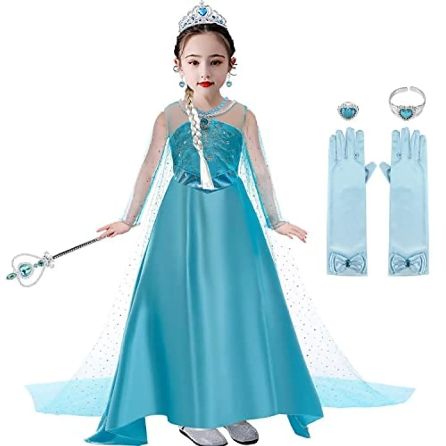 discoball ELSA - Costume da principessa per bambini, vestito da bambina con regina di ghiaccio, a maniche lunghe, con paillette,