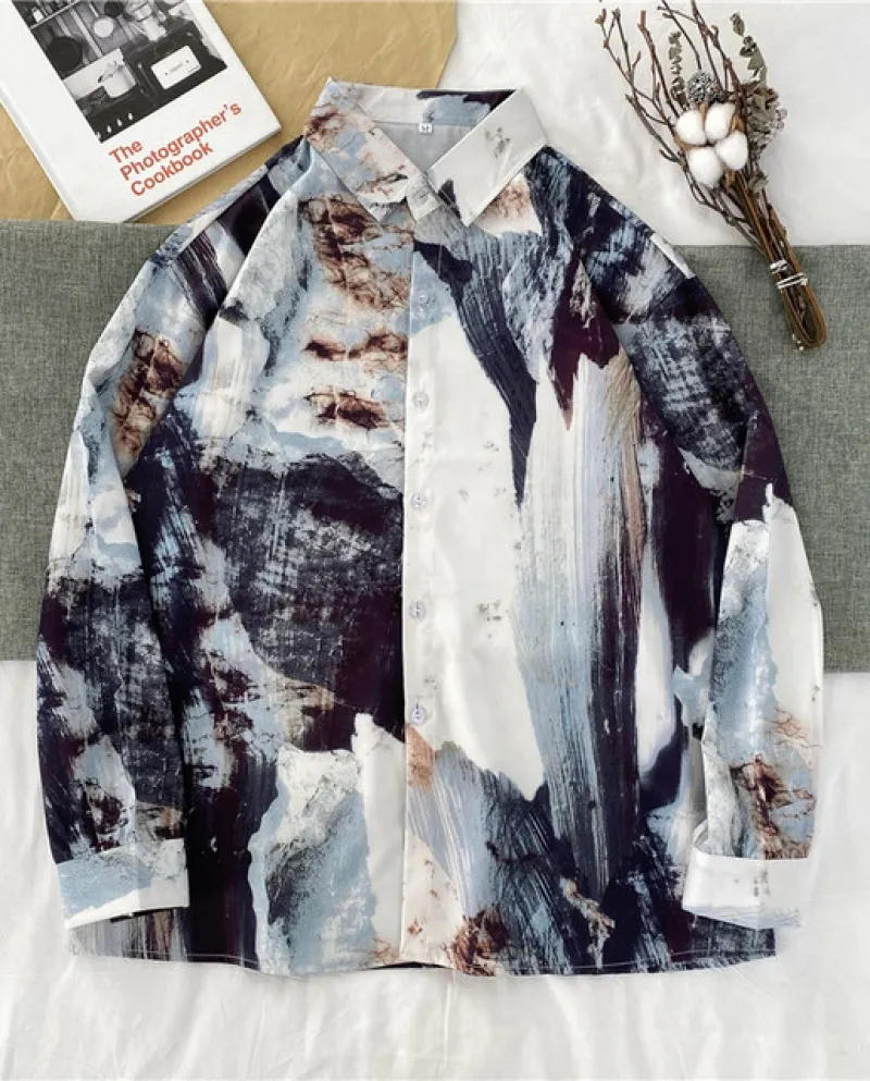 Ebaihui Camicie con pittura a inchiostro Camicetta a maniche corte con colletto rovesciato da donna