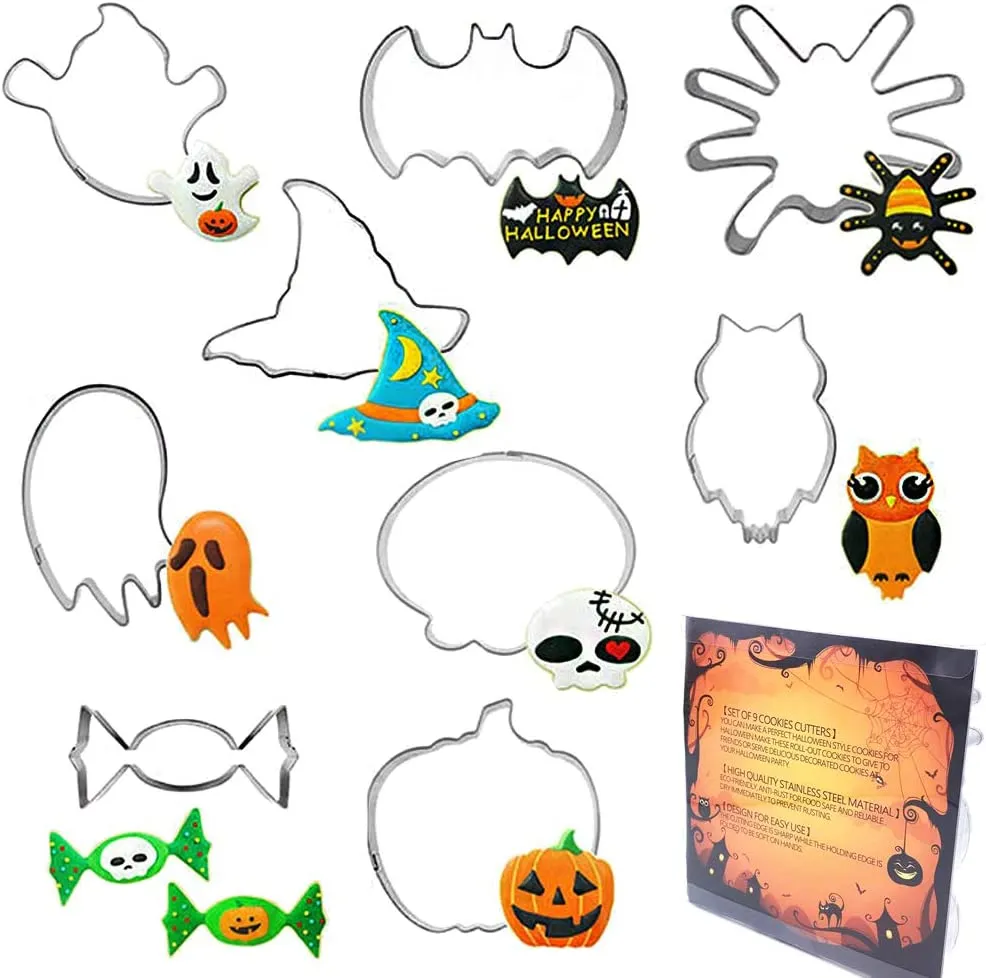 ElecMotive Set di 9 Halloween Formine per Biscotti Acciaio Inox Stampi Biscotti DIY Decorazioni Dolci Biscotti