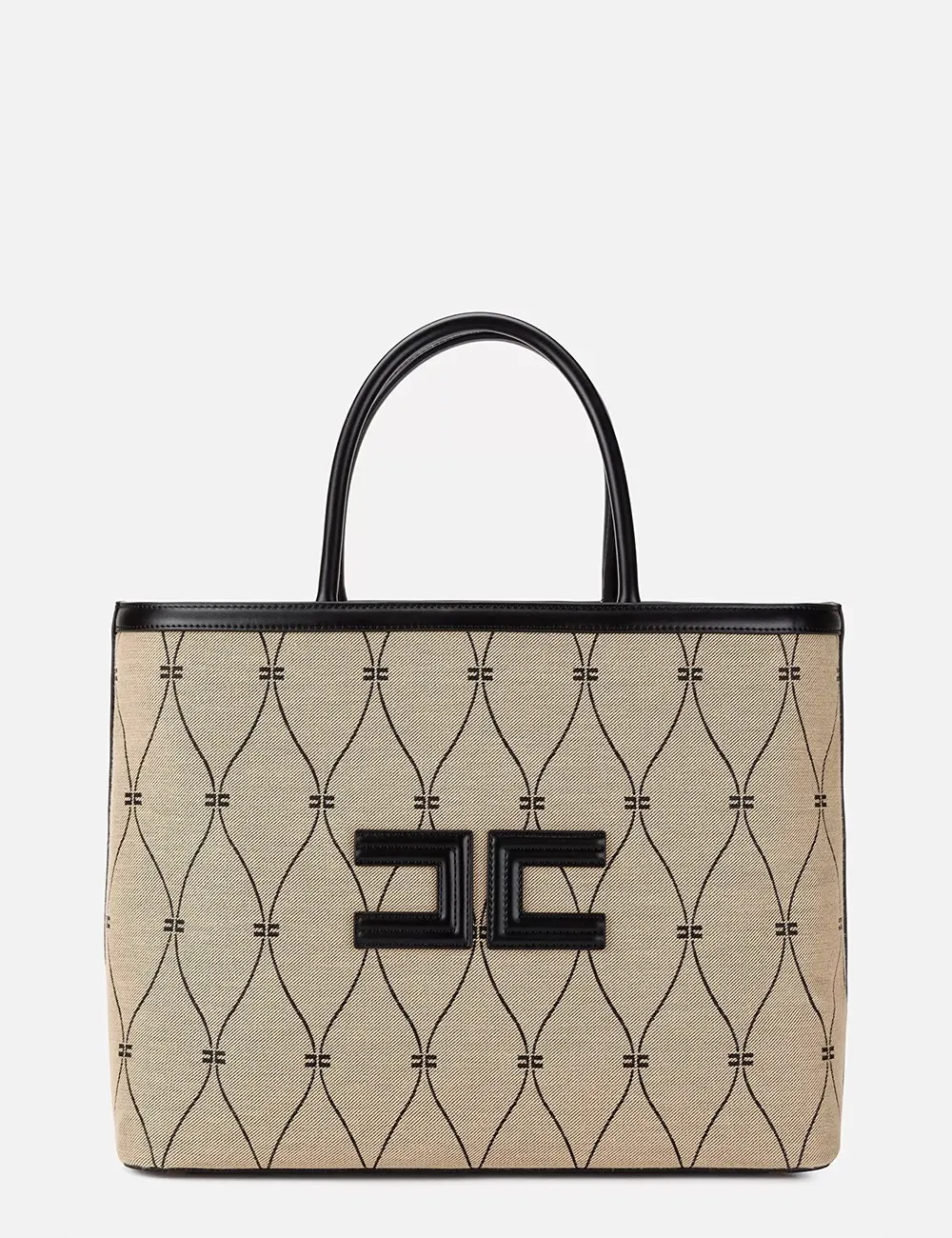 Elisabetta Franchi     Borsa shopper motivo losanga daino-nero