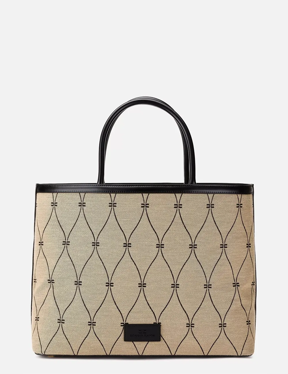 Elisabetta Franchi     Borsa shopper motivo losanga daino-nero