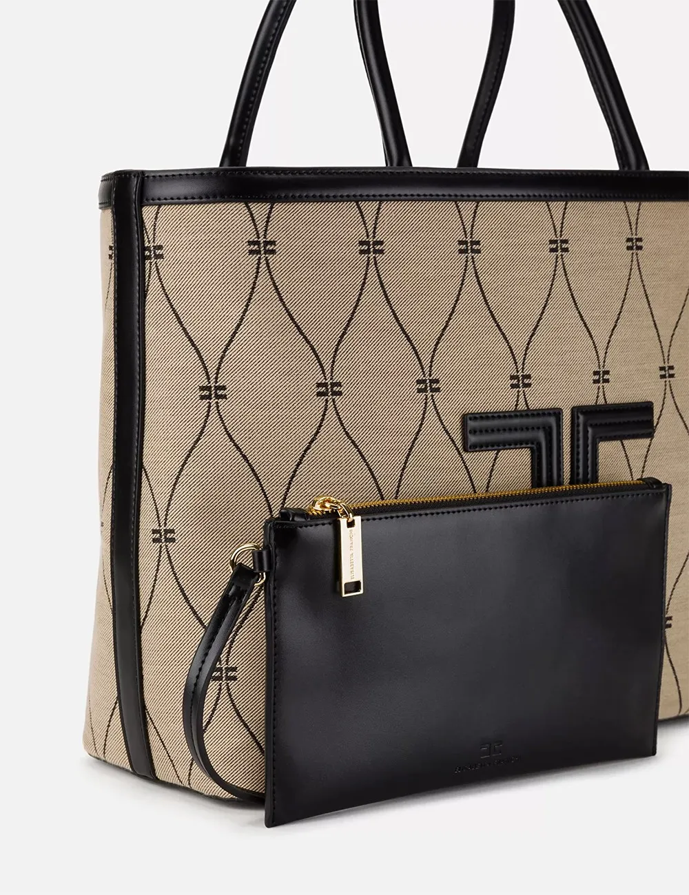 Elisabetta Franchi     Borsa shopper motivo losanga daino-nero