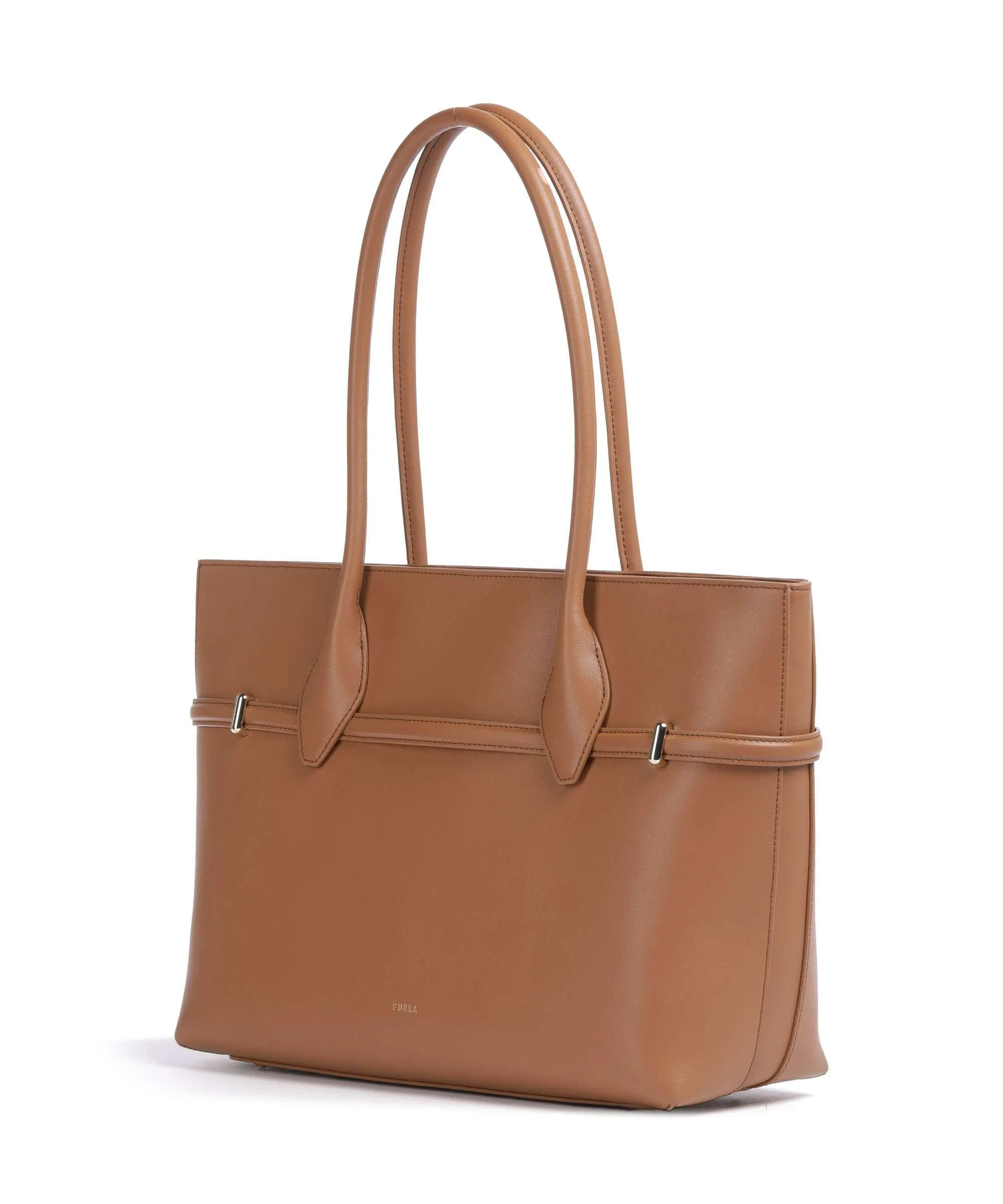  Furla Goccia L Borsa shopper pelle a grana fine marrone chiaro  