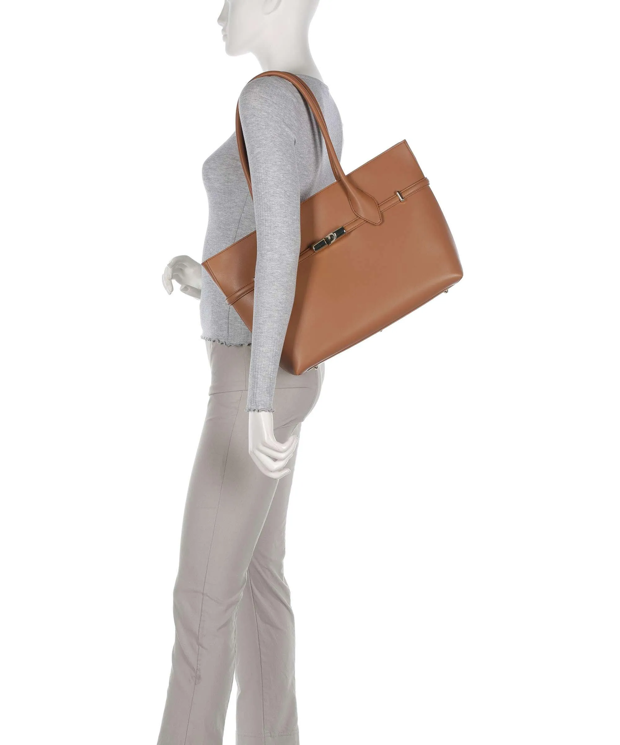  Furla Goccia L Borsa shopper pelle a grana fine marrone chiaro  