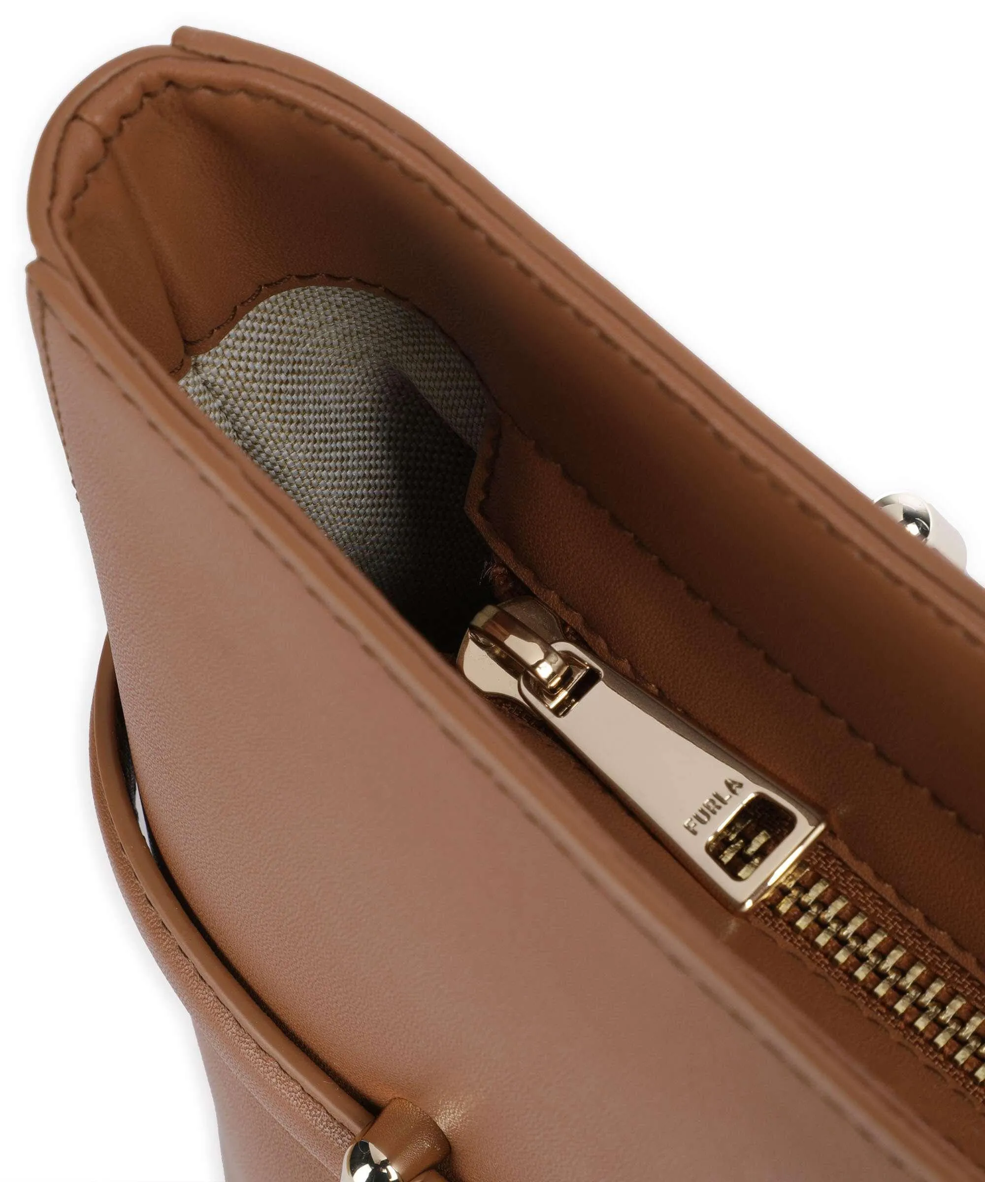  Furla Goccia L Borsa shopper pelle a grana fine marrone chiaro  