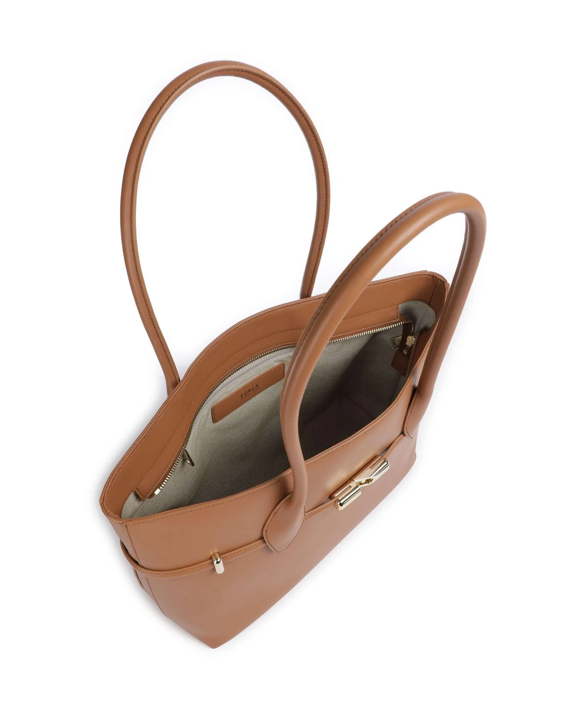  Furla Goccia L Borsa shopper pelle a grana fine marrone chiaro  