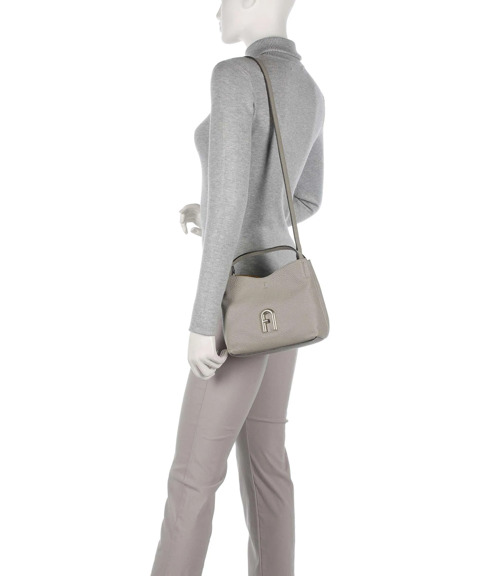  Furla Primula Mini Borsa a mano pelle granulata grigio chiaro  