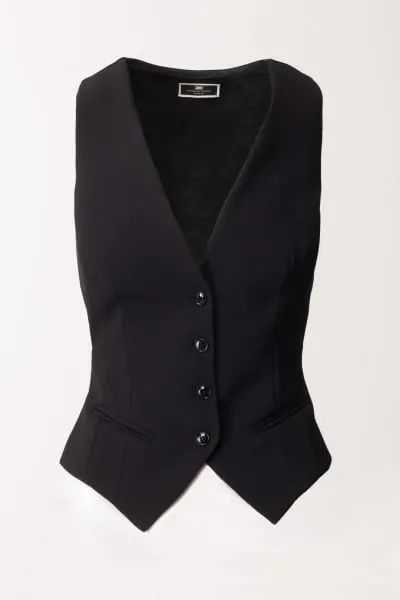 Gilet monopetto in crepe Nero