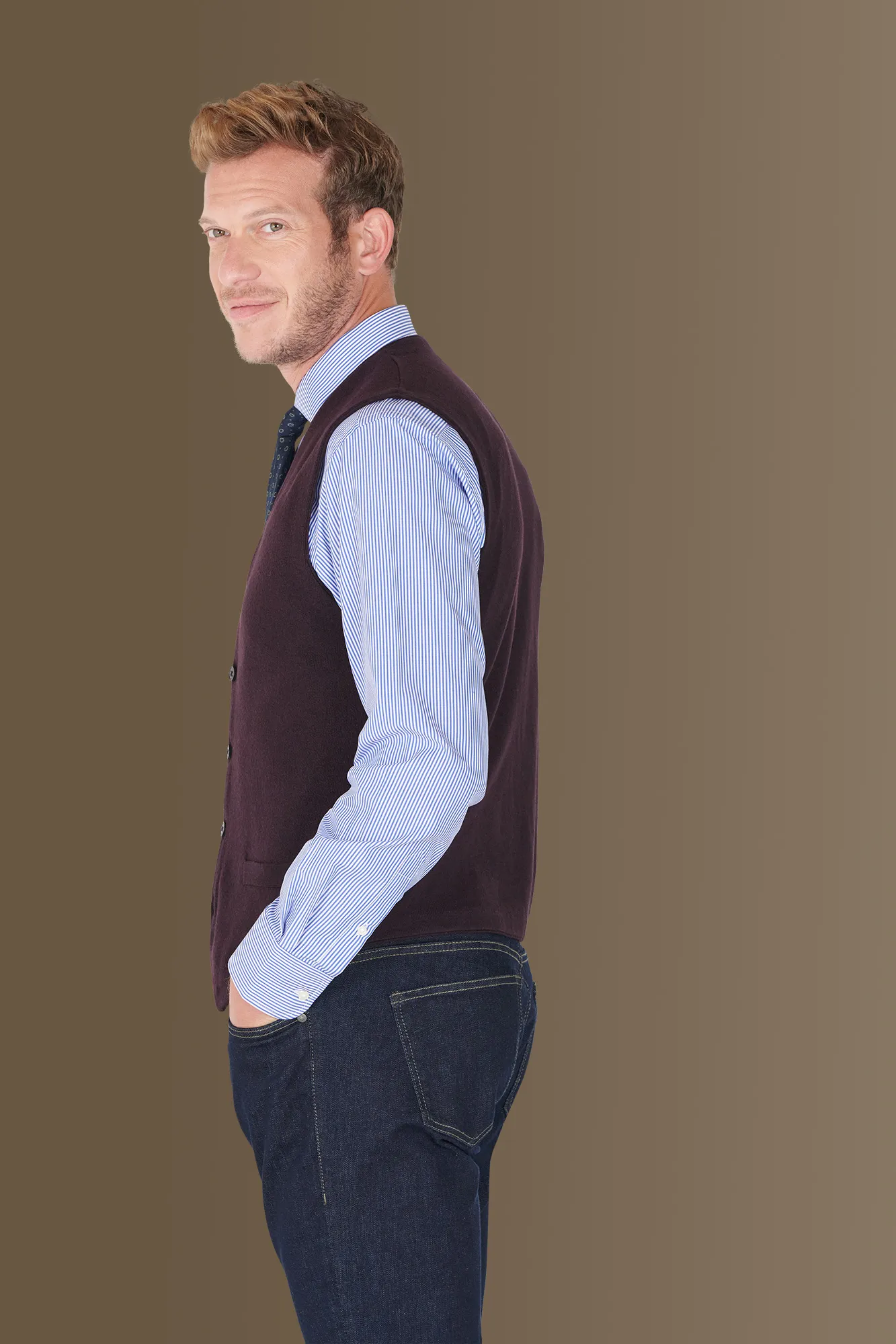 Gilet monopetto in maglia misto lana e cotone