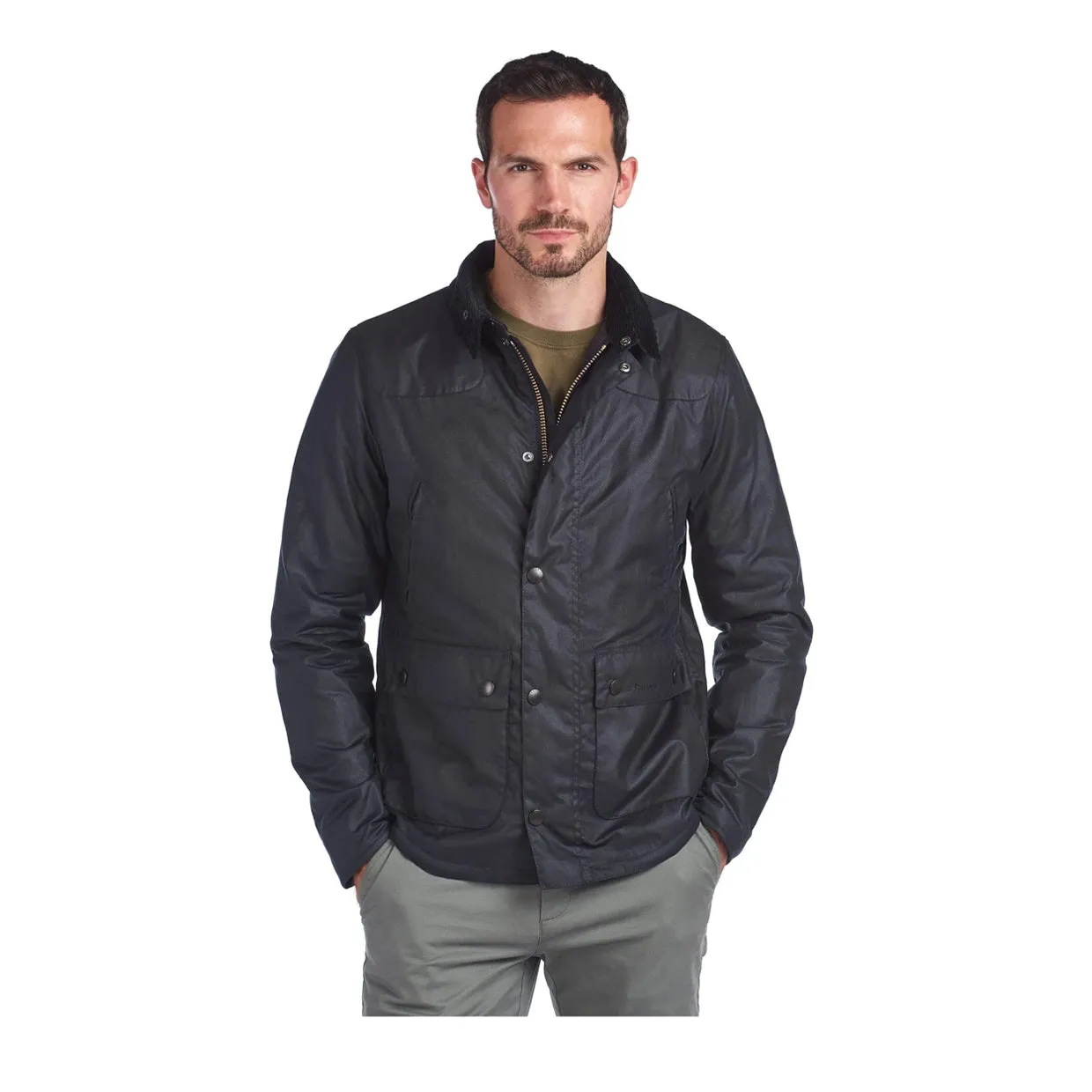 Giubbino Uomo Barbour Reelin Waxed Cotton Blu Navy