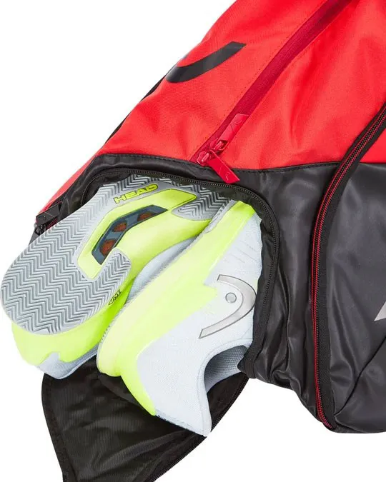 HEAD - Borsone da tennis rosso e nero 12 racchette con doppio sistema di trasporto e scomparto con controllo del clima          