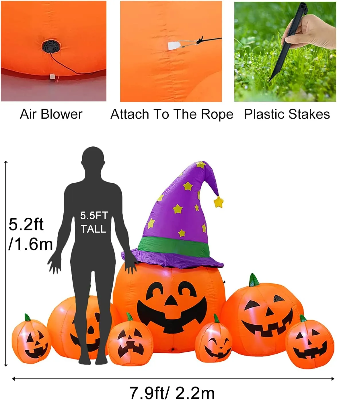 Kalolary Decorazioni Zucca Gonfiabili di Halloween da 7,9 Piedi, Blow Up Pumpkin Decoration for Yard Pumpkin Gonfiabili Decorazi
