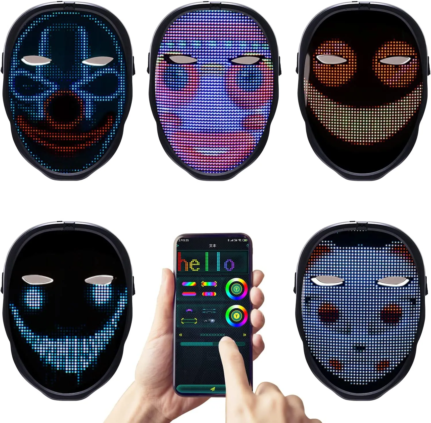 KKTECT Maschera illuminante Maschera LED 45 Animazioni, 70 Immagini, Modelli/Testi Fai-da-Te, Caricamento di Foto Maschera LED c