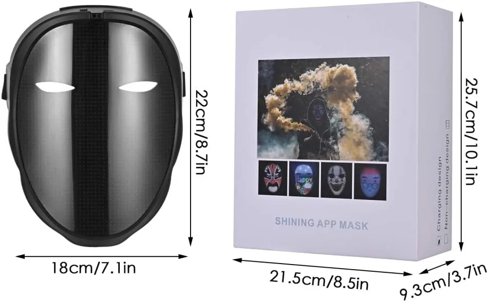KKTECT Maschera illuminante Maschera LED 45 Animazioni, 70 Immagini, Modelli/Testi Fai-da-Te, Caricamento di Foto Maschera LED c