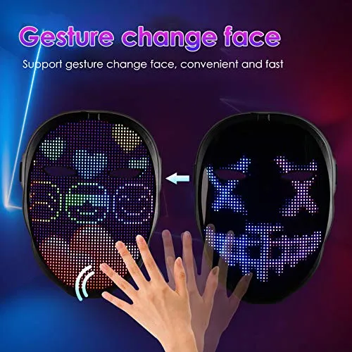 KKTECT Maschera illuminante Maschera LED 45 Animazioni, 70 Immagini, Modelli/Testi Fai-da-Te, Caricamento di Foto Maschera LED c