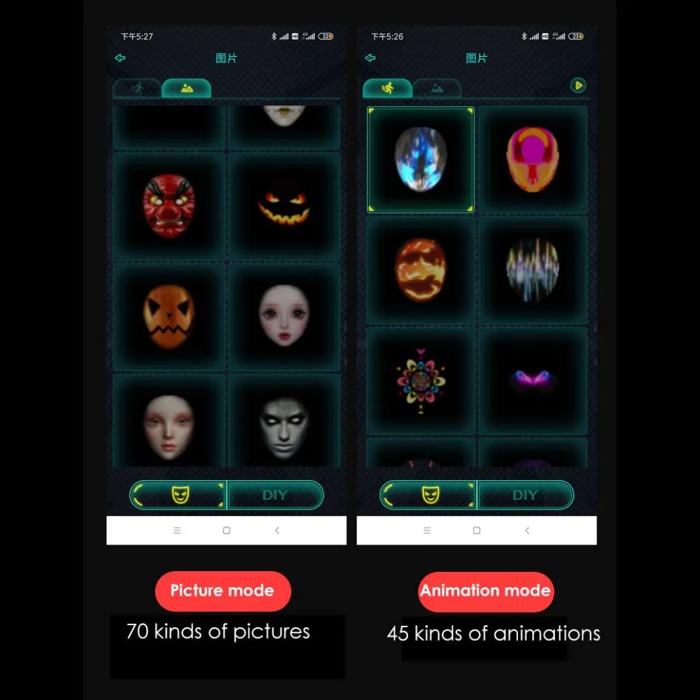 KKTECT Maschera illuminante Maschera LED 45 Animazioni, 70 Immagini, Modelli/Testi Fai-da-Te, Caricamento di Foto Maschera LED c