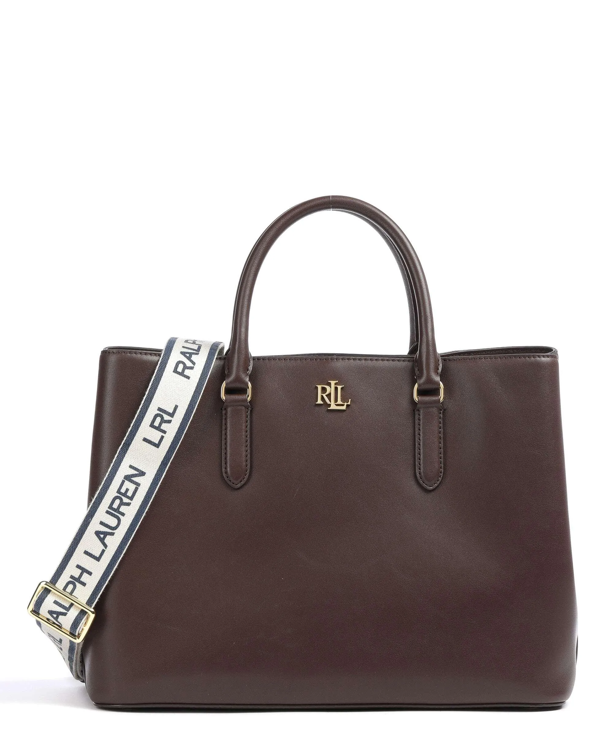  Lauren Ralph Lauren Marcy 36 Borsa a mano pelle di vacchetta finemente grana marrone scuro  