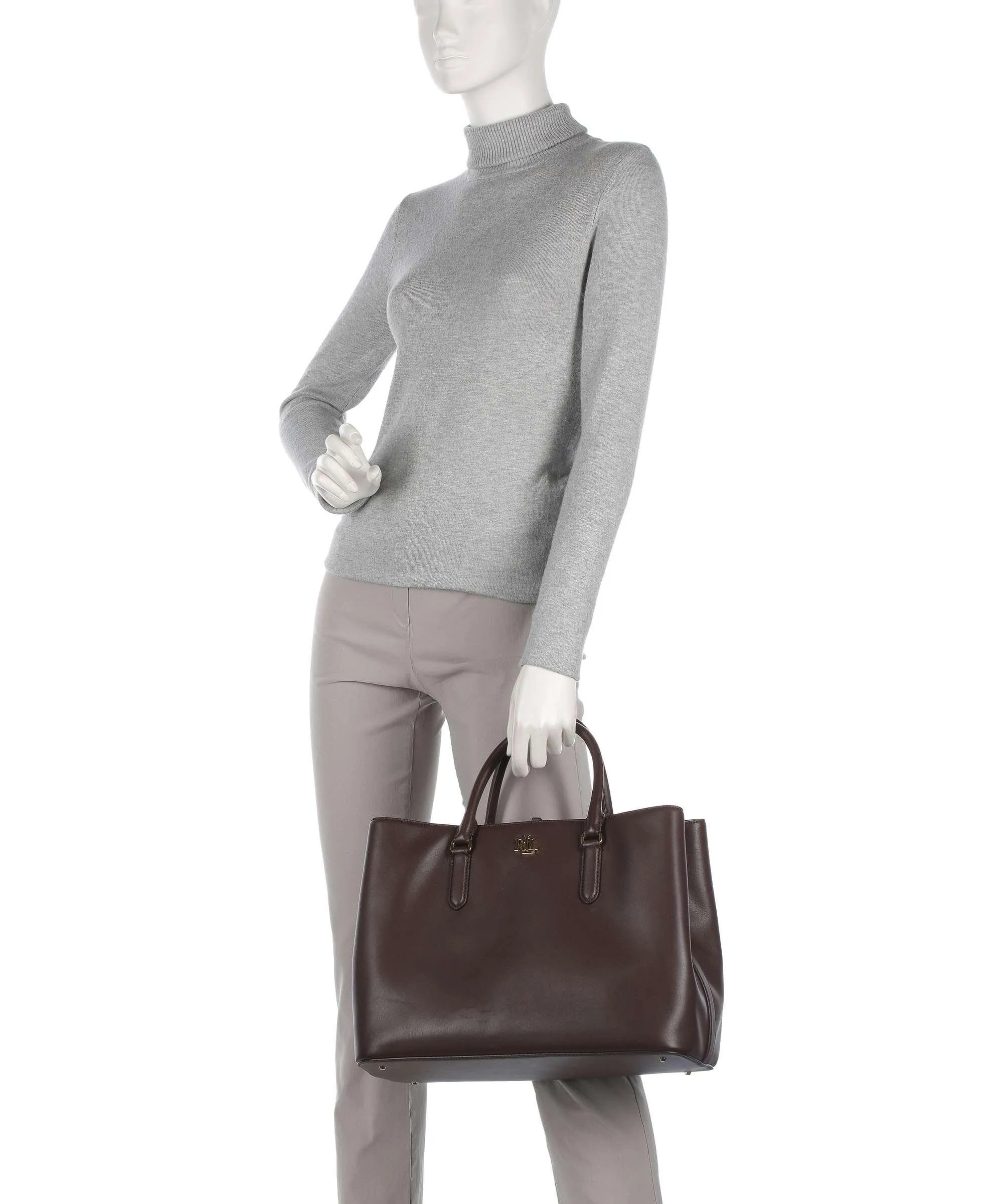 Lauren Ralph Lauren Marcy 36 Borsa a mano pelle di vacchetta finemente grana marrone scuro  