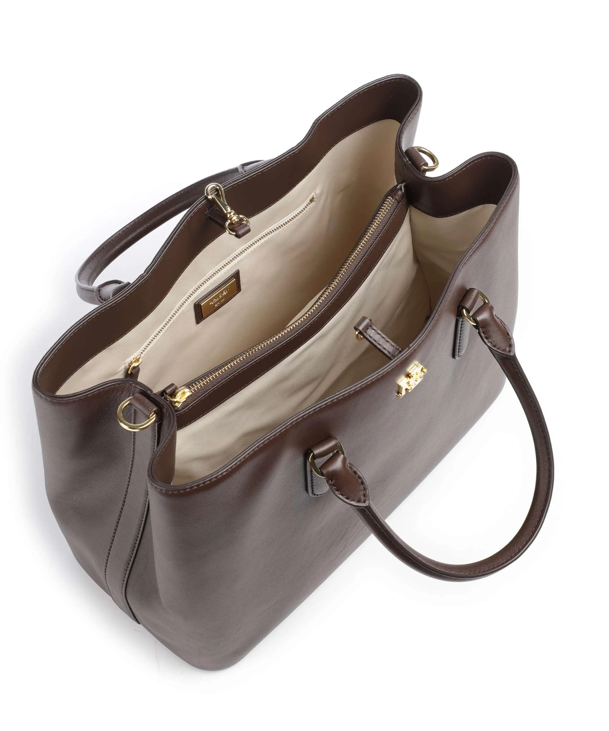  Lauren Ralph Lauren Marcy 36 Borsa a mano pelle di vacchetta finemente grana marrone scuro  