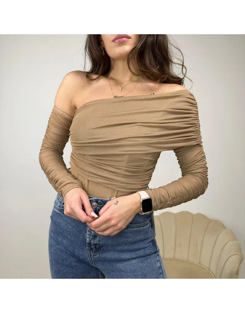 MAGLIA ASIMMETRICA BEIGE