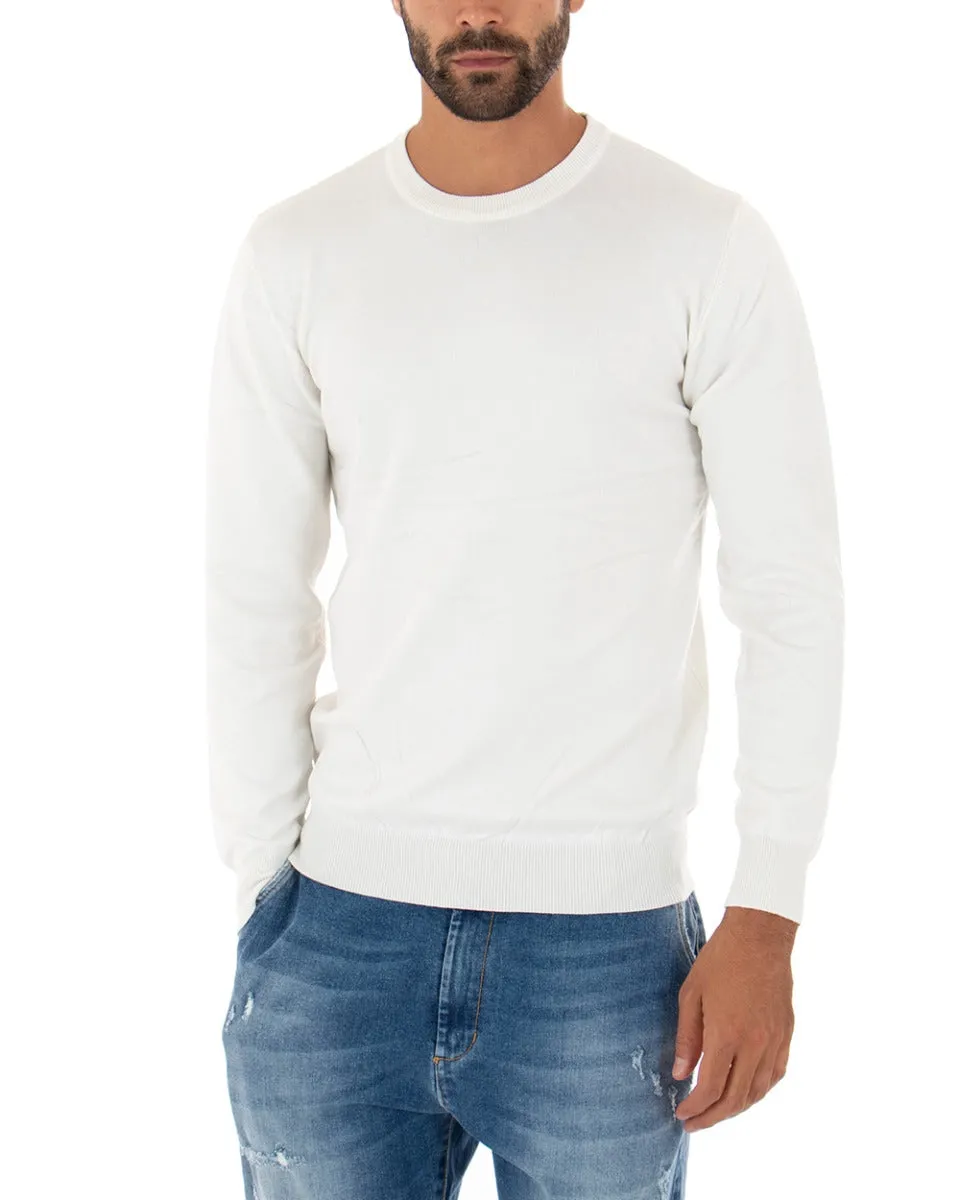 Maglioncino Uomo Casual Maglia Girocollo Tinta Unita Basic Bianco GIOSAL-M2506A