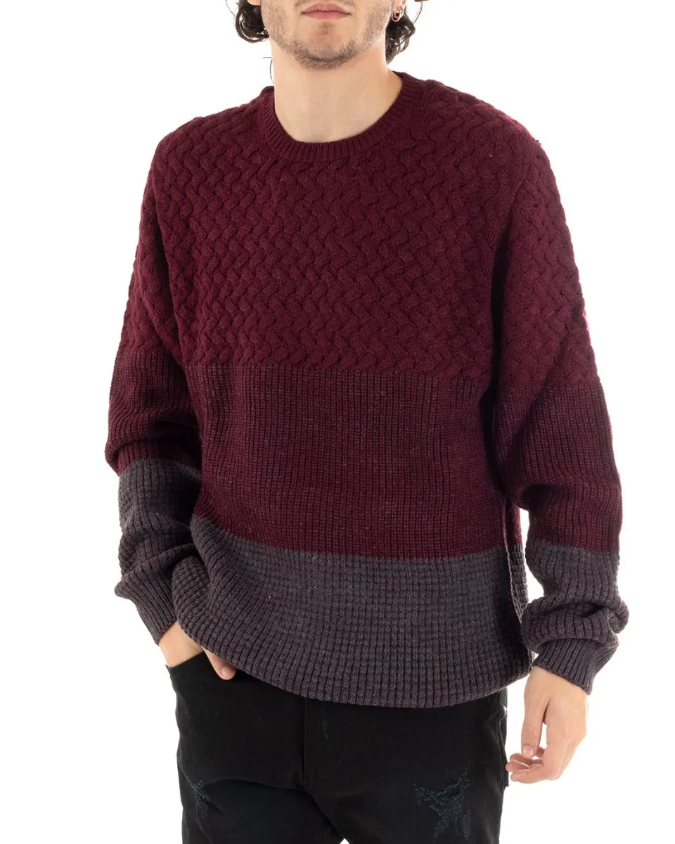 Maglioncino Uomo Maglia Girocollo Righe Bordeaux GIOSAL-M1662A