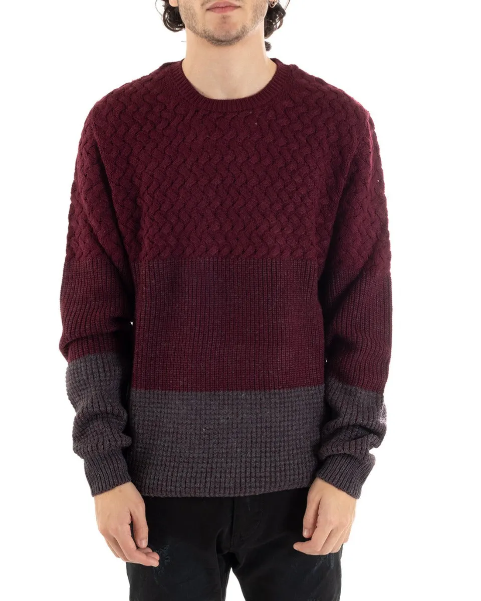 Maglioncino Uomo Maglia Girocollo Righe Bordeaux GIOSAL-M1662A