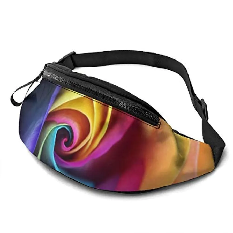 Marsupio per Uomo Donna,Marsupio Hipster Fiore Rosa Arcobaleno Marsupio con Cintura Tasca a Tracolla Regolabile Borsa a Tracolla