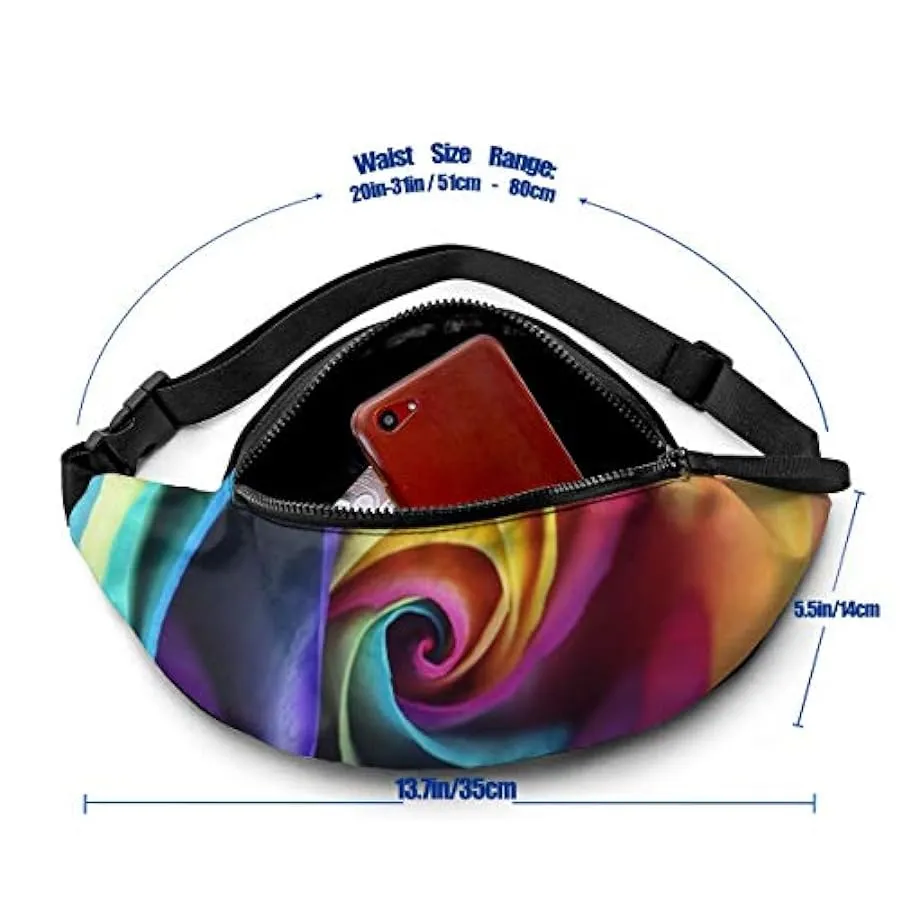 Marsupio per Uomo Donna,Marsupio Hipster Fiore Rosa Arcobaleno Marsupio con Cintura Tasca a Tracolla Regolabile Borsa a Tracolla