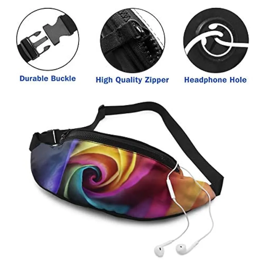 Marsupio per Uomo Donna,Marsupio Hipster Fiore Rosa Arcobaleno Marsupio con Cintura Tasca a Tracolla Regolabile Borsa a Tracolla