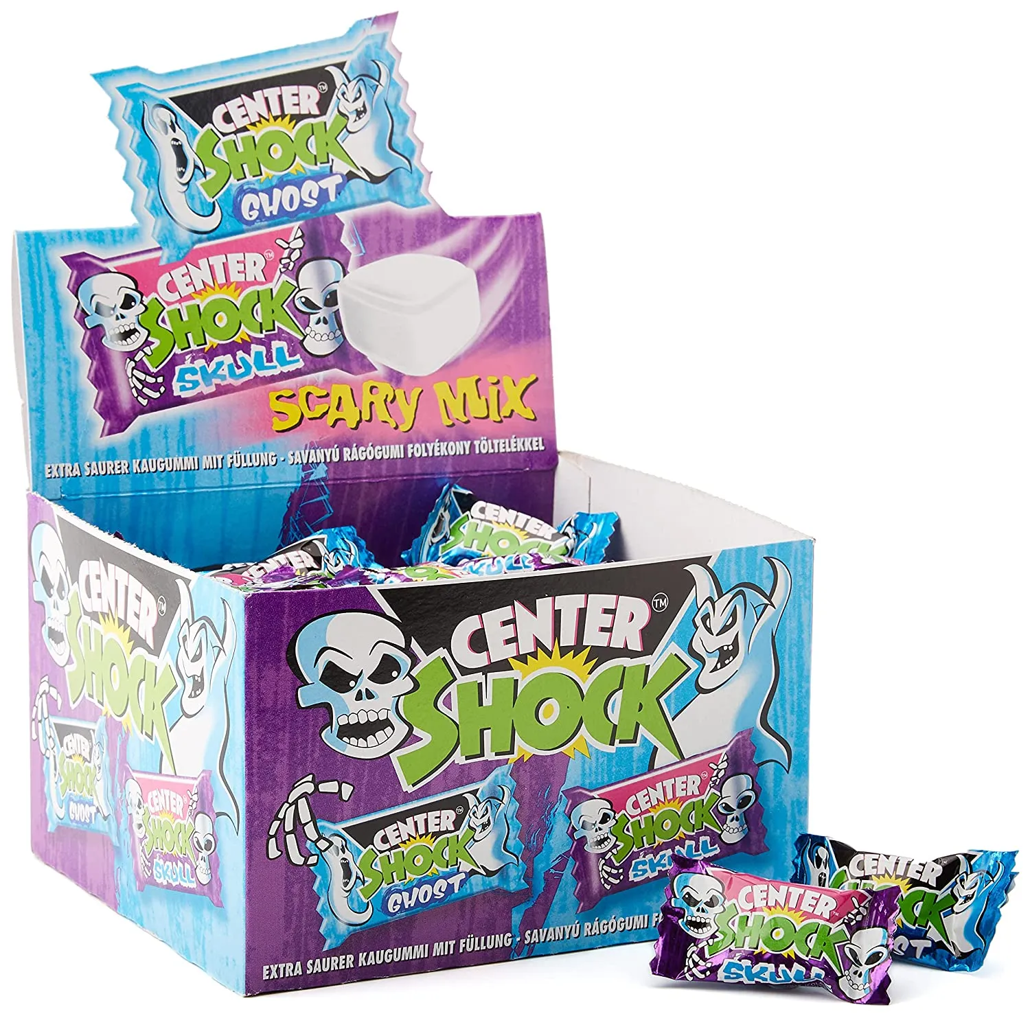 Mix spaventoso di shock centrale | Scatola con 100 Kaugummis | Extra-sauer | Zufallsgeschmack