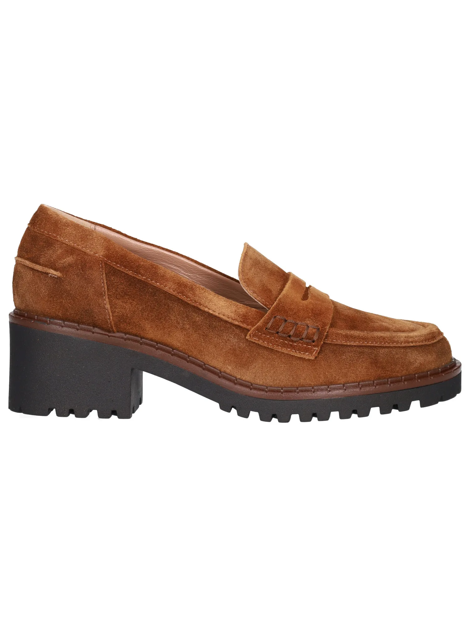 Mocassino tacco largo Confort da donna cuoio